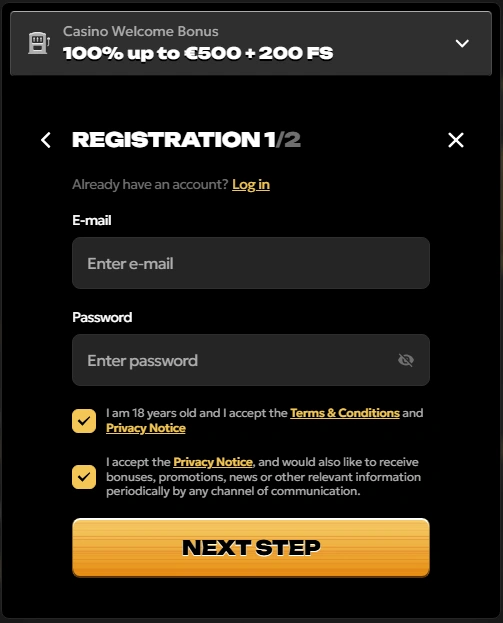 Spinsy Casino Registration Form